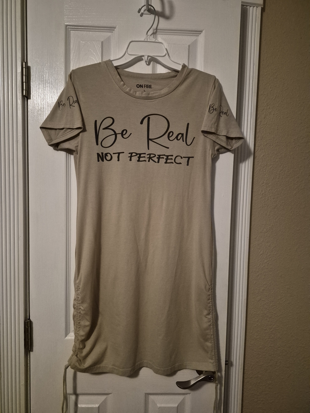 On Fire Beige 'Be Real Not Perfect' Short Sleeve Tee Dress
